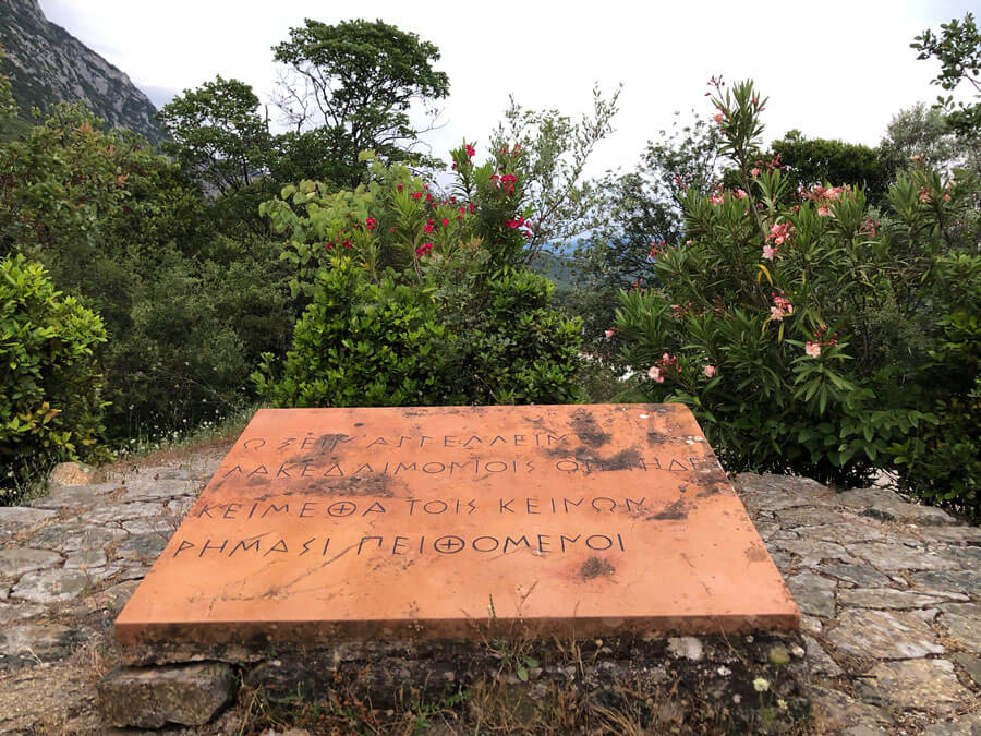 Credit: Greek TravelTellers The inscription for the fallen Spartans in Thermopylae
