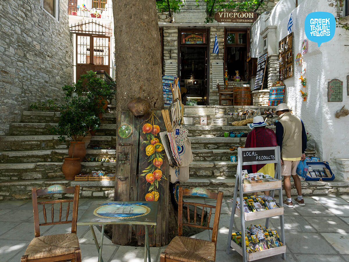 Shopping local products Apeiranthos village Naxos
