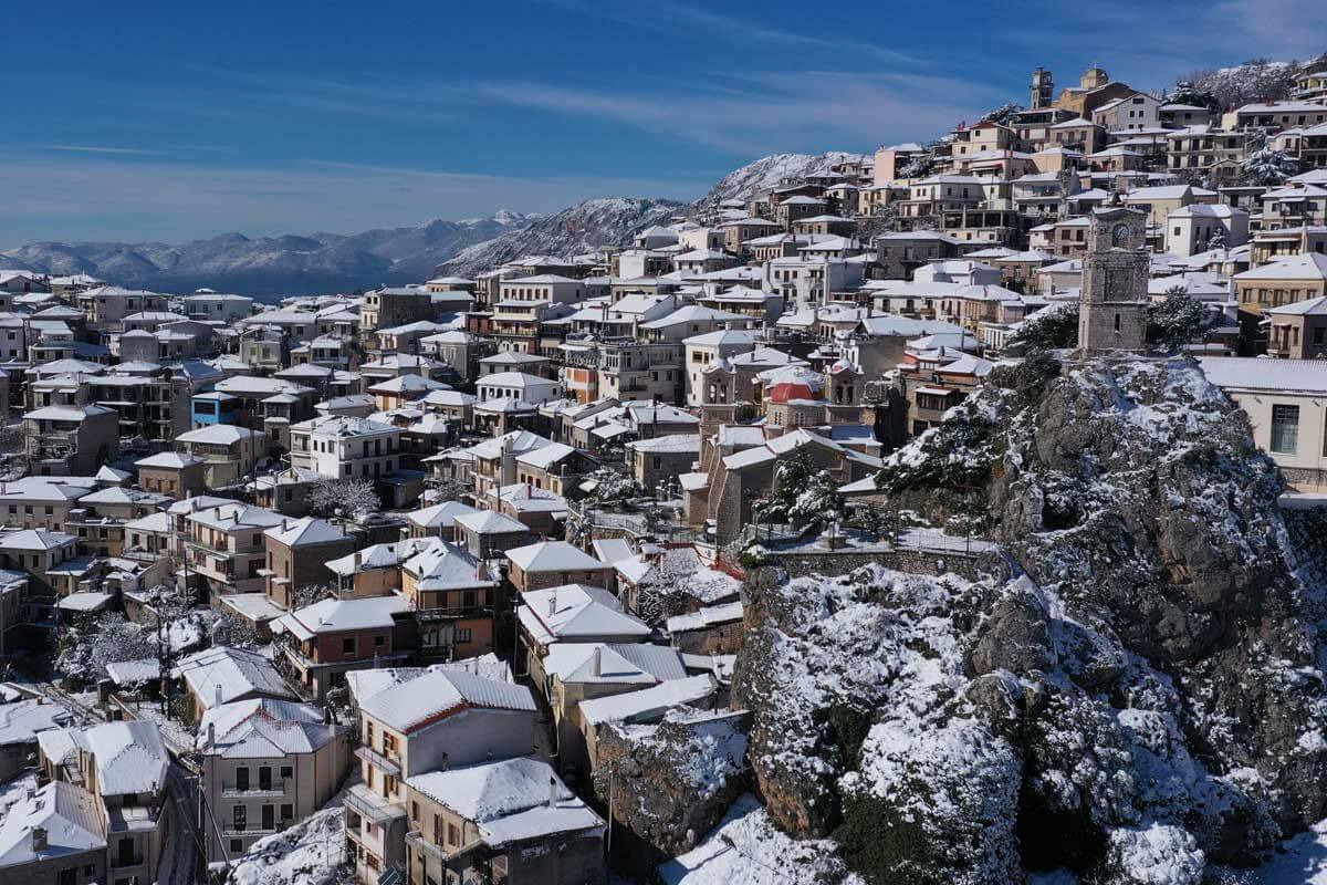 Greek trip in winter Arachova in snow