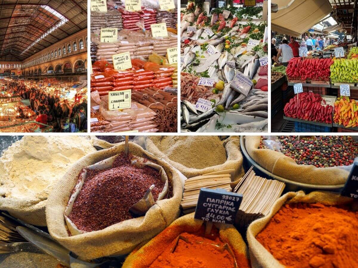 Many pictures from the market's products Athens Central Food Market