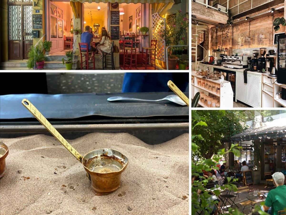 Collage from various sources in Athens Different cafés in Athens