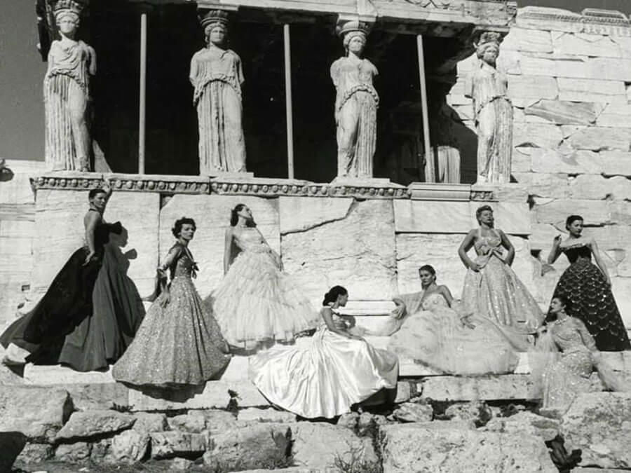 Models under the Caryatids of Erechtheion Dior Photoshoot at the Acropolis, 1951