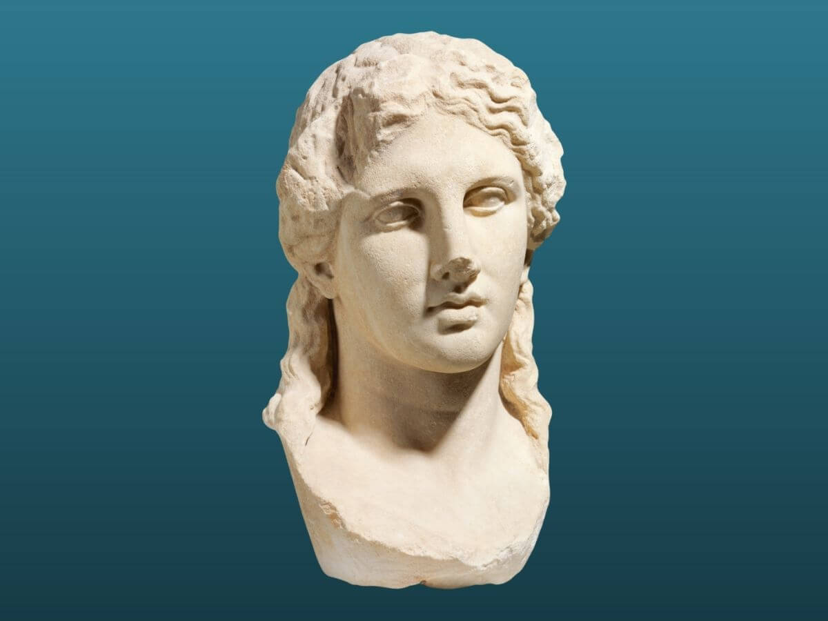From the sanctuary of Dionysus in Thassos island, second half of the 4th c. BC Marble head of a supernatural statue of Dionysus