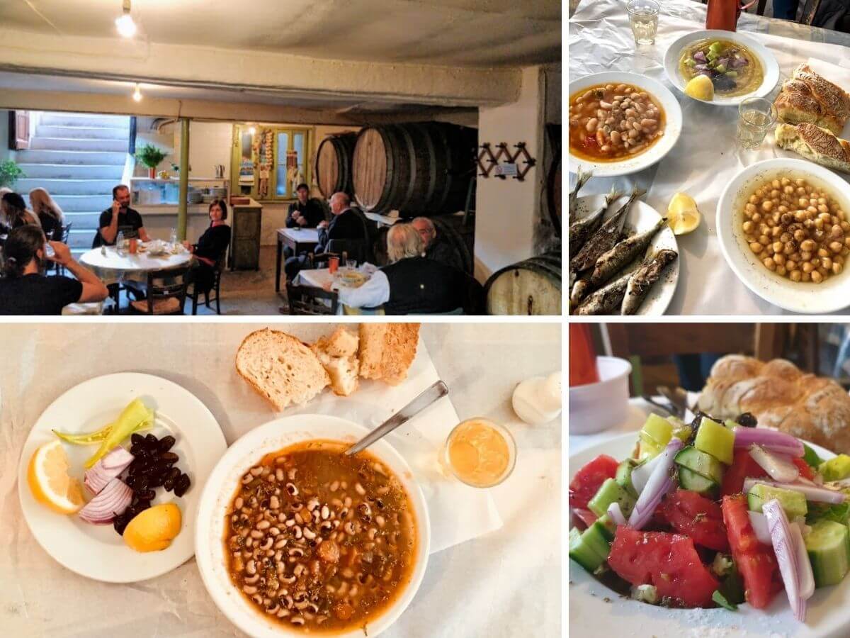 The dishes and atmosphere of the tavern Diporto underground tavern in Athens