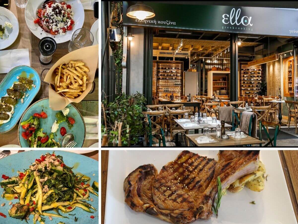 Collage with many photos from the restaurant Ella Greek Cooking food place near Syntagma