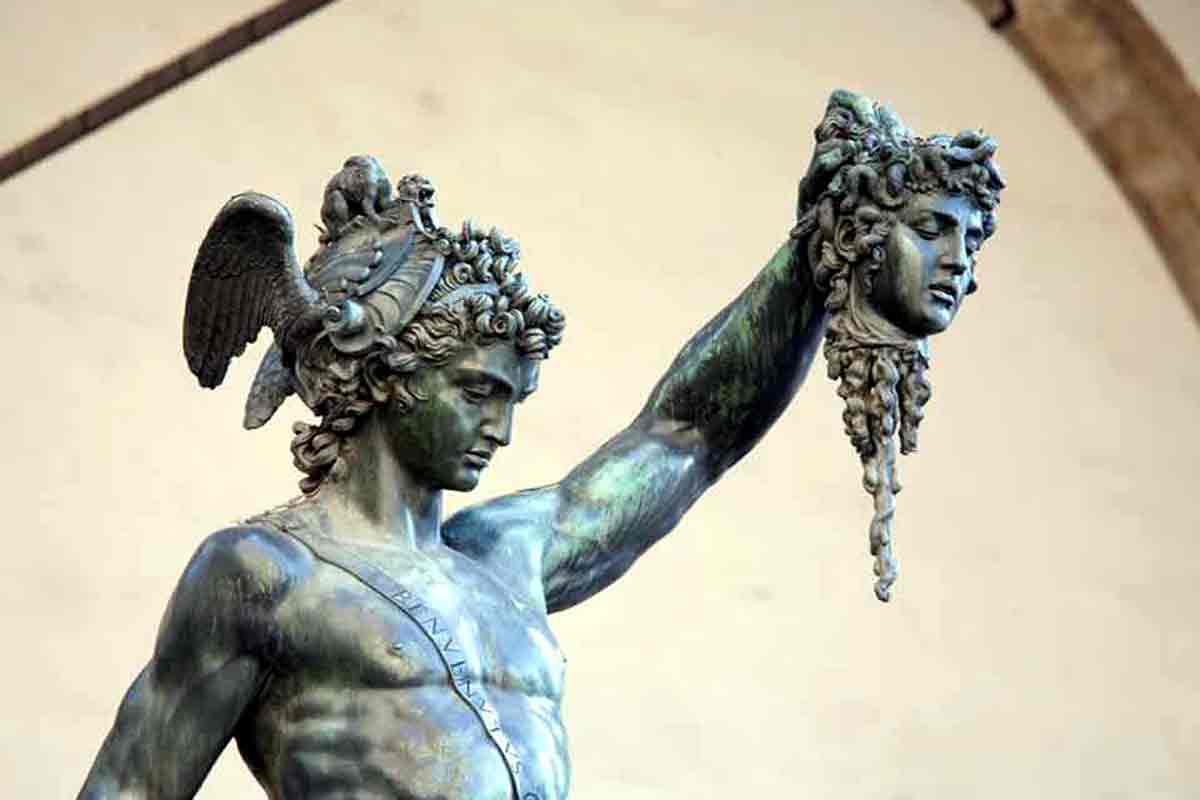 Perseas holding Medusa's head The Greek mythology hero Perseas