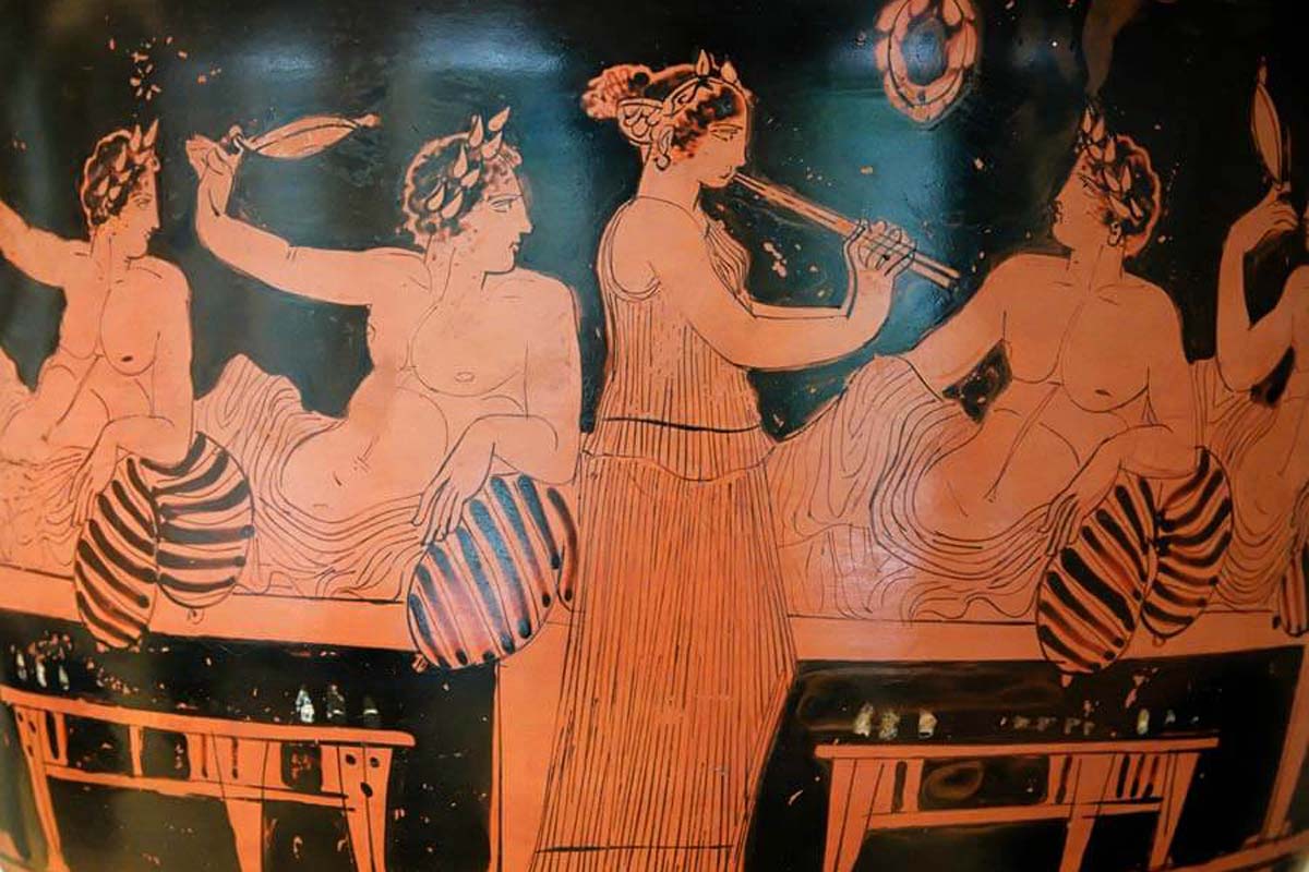 Women in ancient Greece A Hetaira entertains men in a simposium