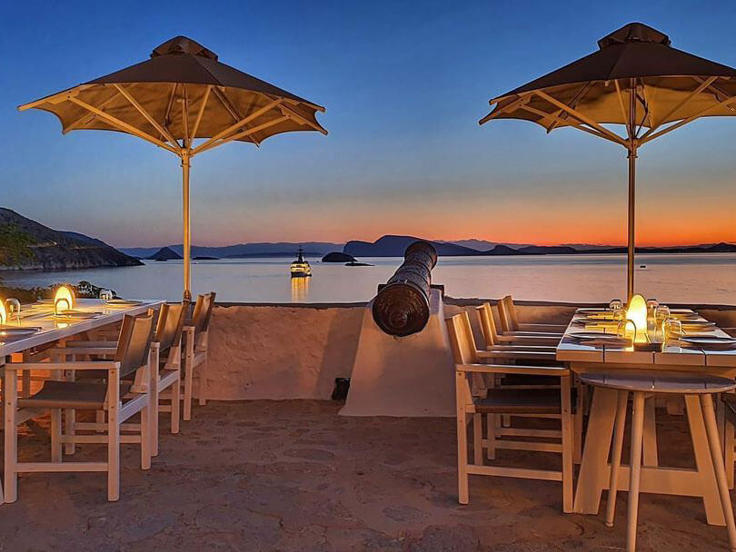 Hydra in one day Dining with a sunset view