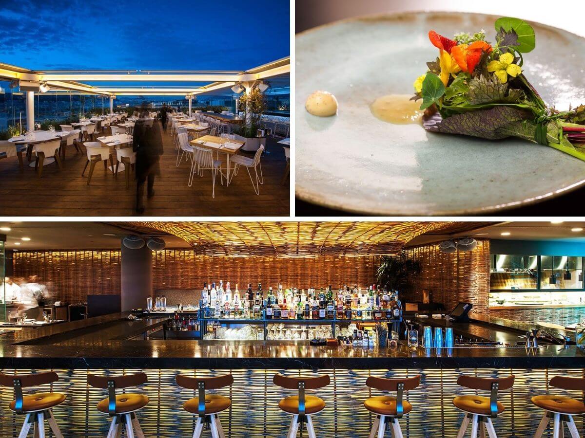 Collage with many photos from the restaurant Hytra restaurant in Neos Kosmos of Athens