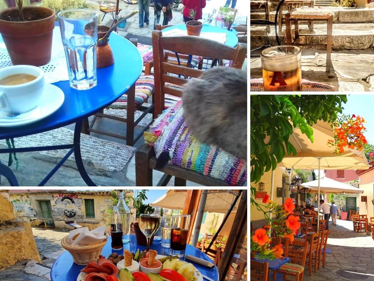Collage of photos from Klepsydra Food and drink at Klepsidra Kafe in Plaka