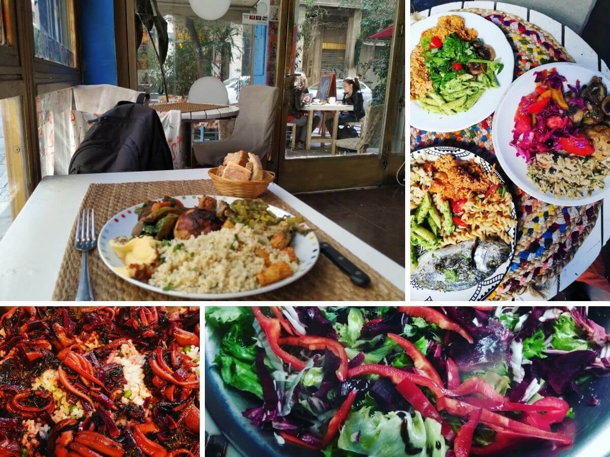 Many dishes from the restaurant Kymatothraystis low budget meal in Athens