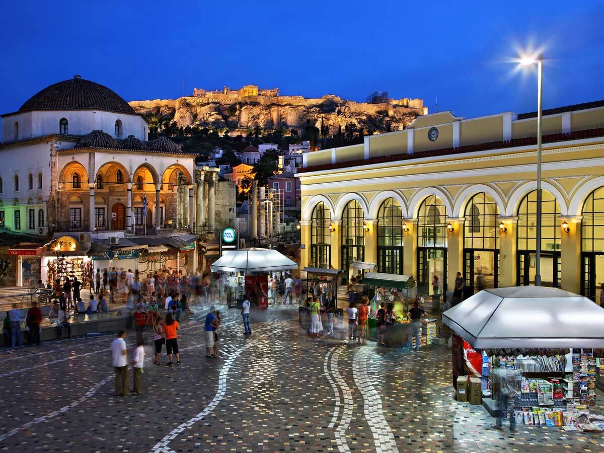 Things to do in Athens Monastiraki square at night