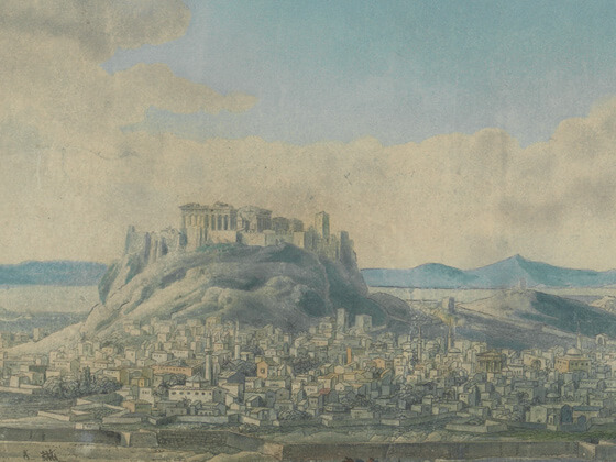 Rare colored engraving View of the city of Athens in 1784 (section)