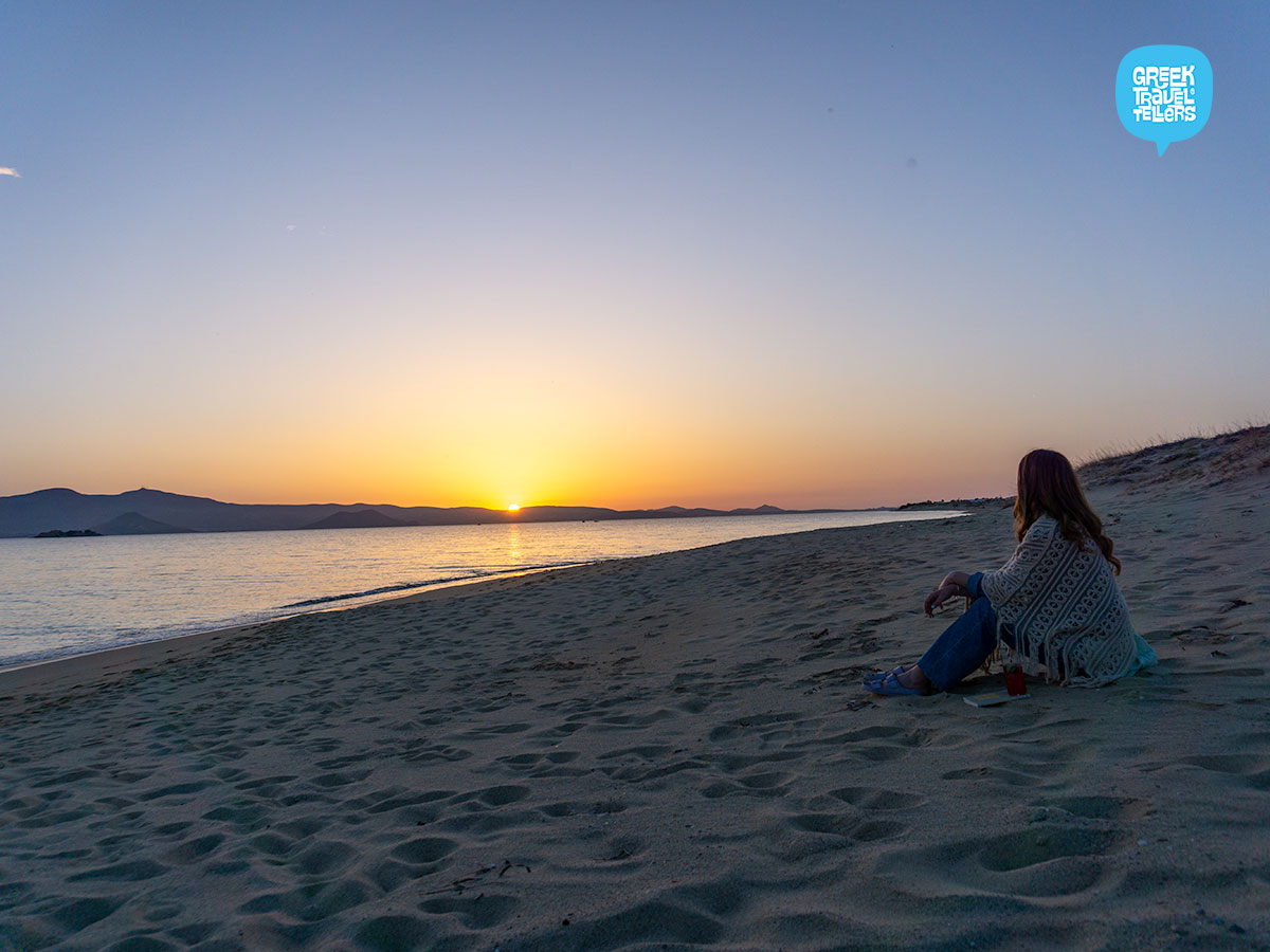 Sunset view in Plaka The beach of Plaka in Naxos
