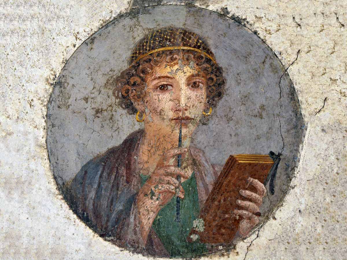 Sappho of Lesbos Greek island Figure of female poet Sappho