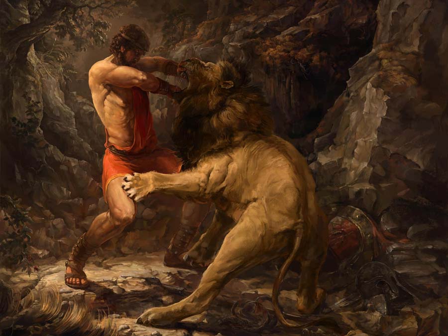Hercules in killing the Nemean Lion in his 1st labor