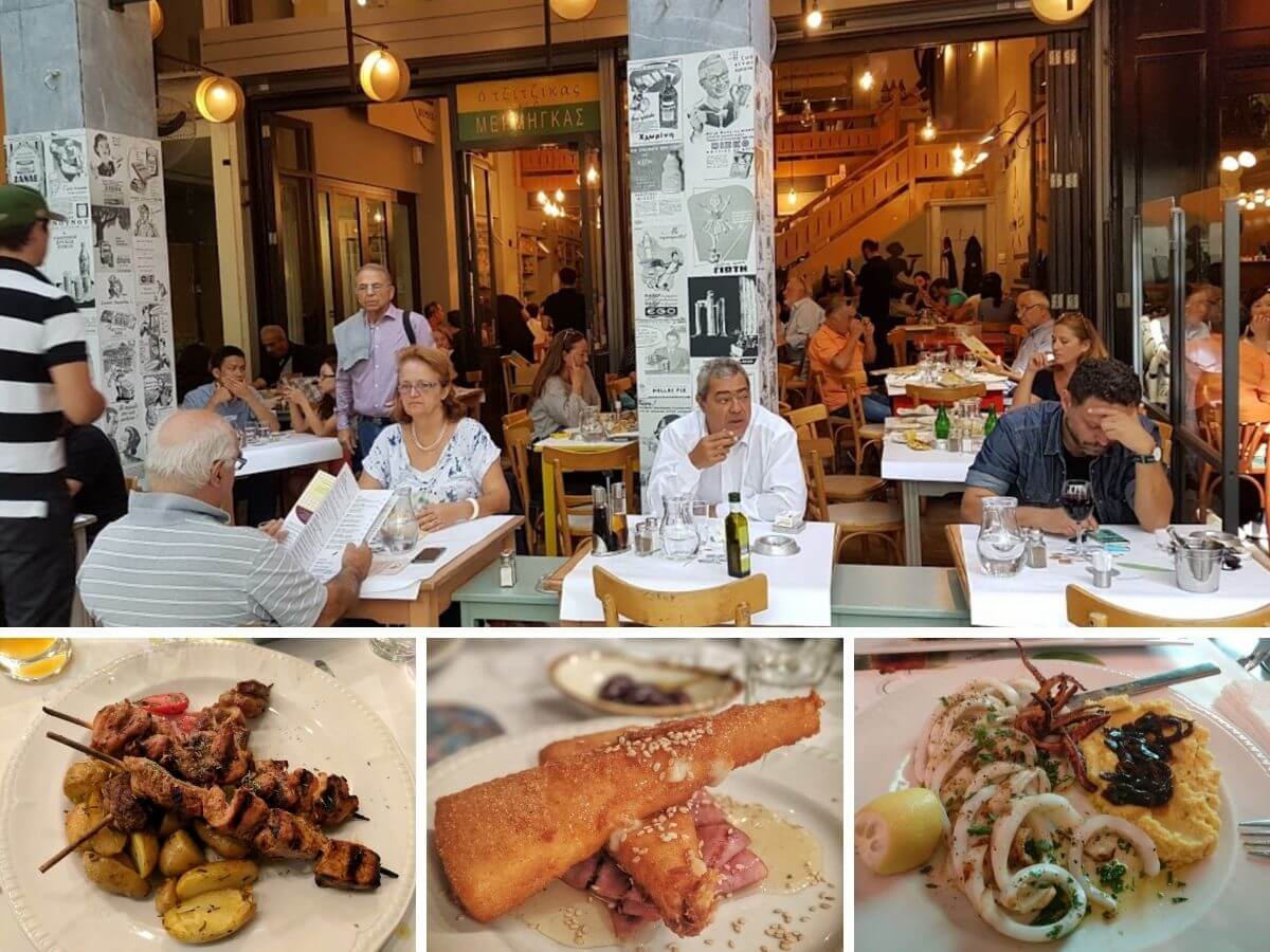 Collage with many photos from the restaurant Tzitzikas and Mermygkas restaurant in Athens
